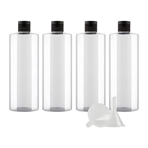 ZEOABSY 4 pezzi 500 ml trasparente bottiglie di plastica pet con tappo flip top nero, spalla piatta contenitori per cosmetico, bottiglie da viaggio per lozioni, liquido, olio