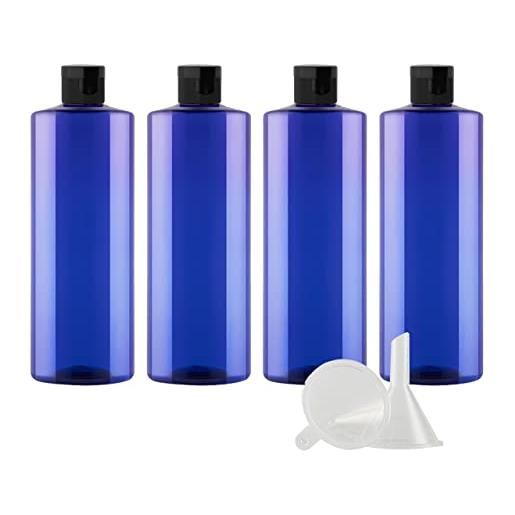 ZEOABSY 4 pezzi 500 ml blu bottiglie di plastica pet con tappo flip top nero, spalla piatta vuoto contenitori per cosmetico, bottiglie da viaggio per lozioni, liquido, olio