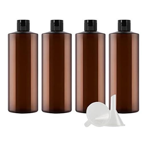 ZEOABSY 4 pezzi 500 ml marrone bottiglie di plastica pet con tappo flip top nero, spalla piatta vuoto contenitori per cosmetico, bottiglie da viaggio per lozioni, liquido, olio