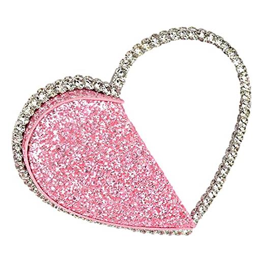 Anopo borsetta da sera glitter donna pochette elegante con strass borsa a secchiello matrimonio festa cuore rosa