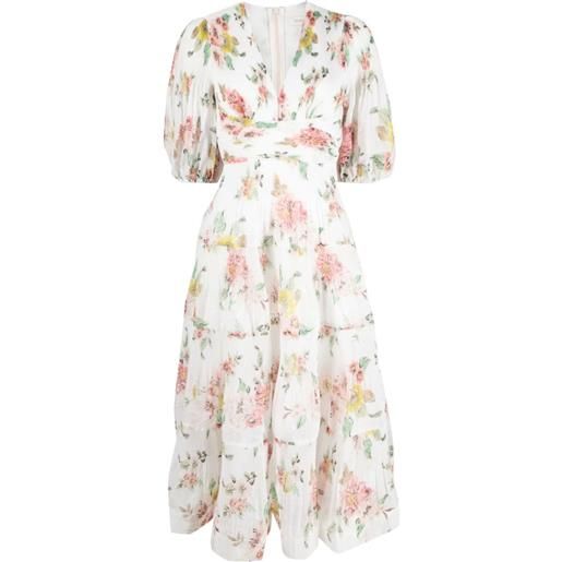 ZIMMERMANN floral-print pleated midi dress - bianco