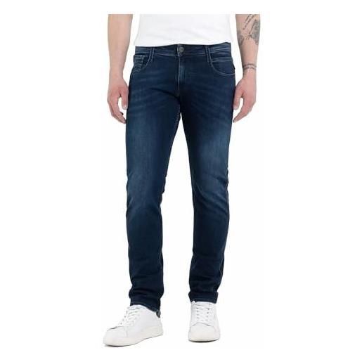 Replay jeans anbass slim fit da uomo con power stretch, blu (blu scuro 007), w30 x l32