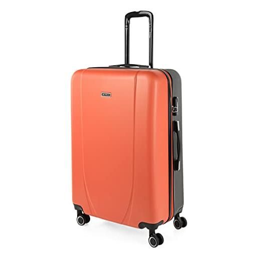 ITACA - set valigie - set valigie rigide offerte. Valigia grande rigida, valigia media rigida e bagaglio a mano. Set di valigie con lucchetto combinazione tsa 71115, corallo-antracite