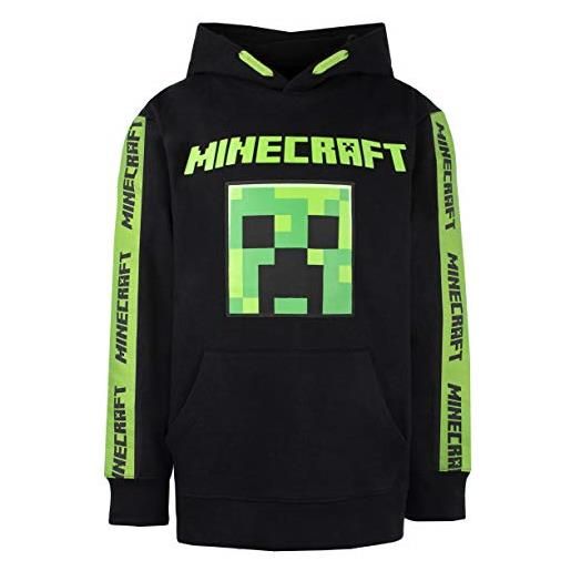 Minecraft - abbigliamento - felpa con cappuccio per ragazzi - felpa con cappuccio nera in cotone 100% - regali con cappuccio creeper verde verde - nero, nero , 11-12 anni