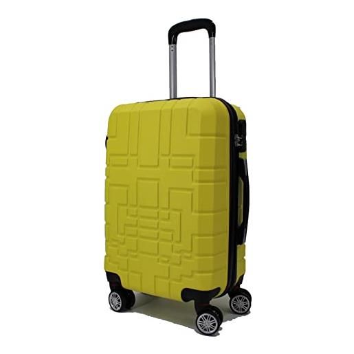 R.Leone valigia da 1 pezzo fino a set 4 trolley rigido grande, medio, bagaglio a mano e beauty case 4 ruote in abs 611 (l valigia grande, giallo)