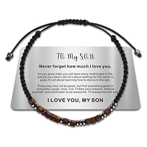 HAYOUWAY braccialetto con scritta to my son da mom, i love you morse, con incisione a portafoglio, per figlio, uomo, ragazzo, regolabile, regalo per figlio, acciaio inossidabile