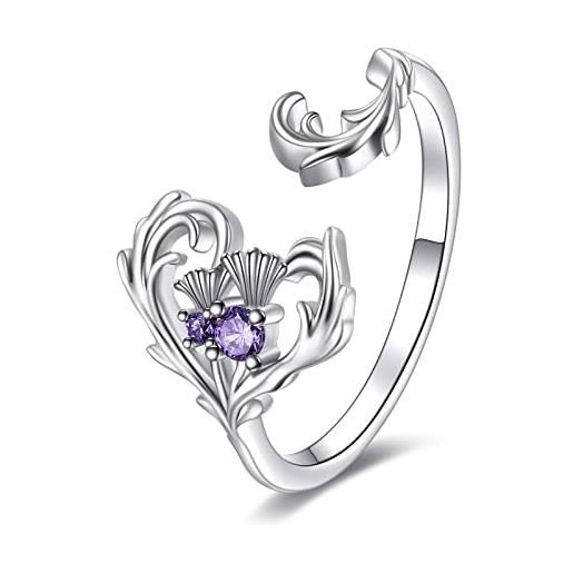 YFN anello di cardo scozzese per donne in argento sterling cardo gioielli regali per ragazze fidanzate, 7, argento sterling, zirconia cubica