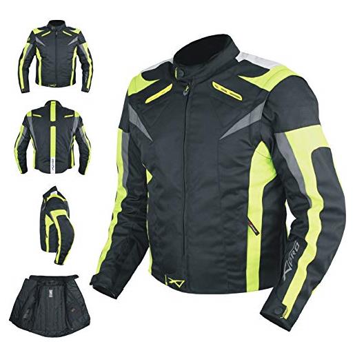 A-Pro giacca tessuto moto protezioni ce manica staccabile gilet termico giallo fluo m