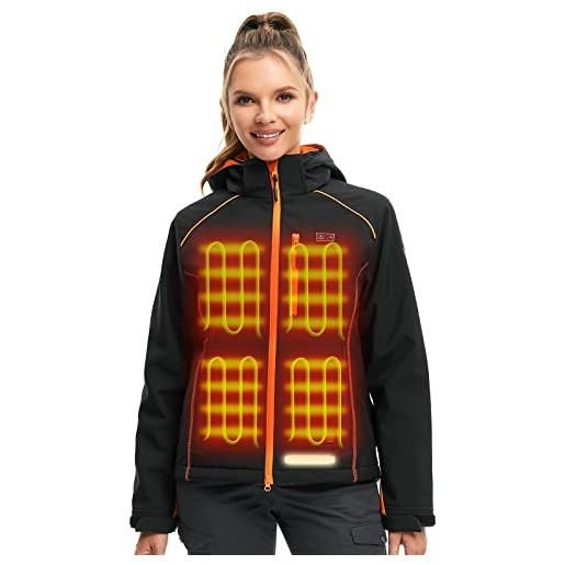 PROSmart giacca riscaldata da uomo - giacca riscaldante impermeabile cappotto elettrico giacche riscaldanti da uomo con batteria ricaricabile da 5000 m. Ah, arancione + led, s