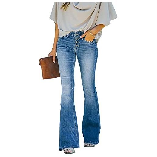 Updays jeans svasati a vita alta con bottoni vintage anni '90, jeans a vita alta con fondo a campana da donna pantaloni svasati a vita alta in denim (l)