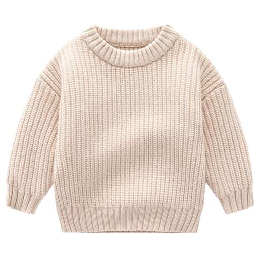 SEAUR maglione per bambino autunno/inverno infantile maglione lavorato a maglia sciolto giacca a maglione girocollo maniche lunghe beige 130 cm