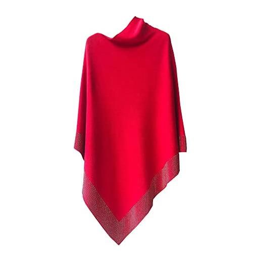 Updays scialle sciolto oversize pullover maglione poncho tinta unita manica a pipistrello lavorato a maglia mantello donna scialle allentato (rosso xxl)