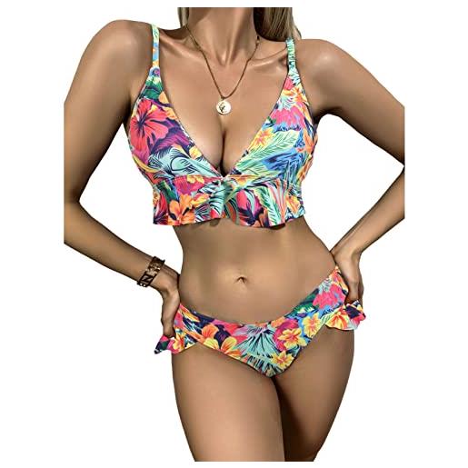 Ausla costume da bagno in 2 pezzi bikini sexy bikini bikini top bikini con spalline regolabili stampate bikini a triangolo con volant per le vacanze in piscina (m)
