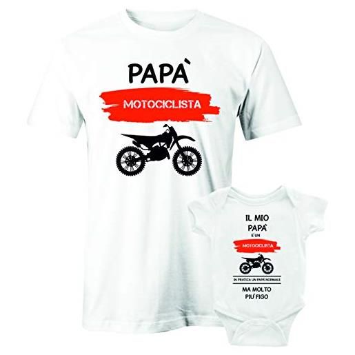 Puzzletee coppia t-shirt e body festa del papà maglietta padre e figlio papà motociclista il mio papà è un motociclista molto più figo idea regalo idea regalo