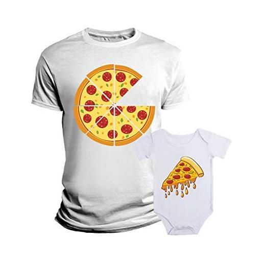 Overthetee coppia t-shirt e body neonato divertente padre figlio festa del papà pizza lover love idea regalo maglietta papà