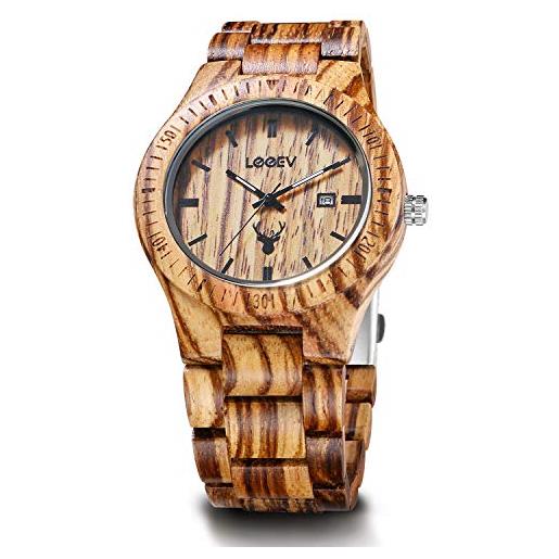 LeeEv orologi in legno, orologio analogico al quarzo giapponese in legno di sandalo zebrato serie uwood per uomo con orologio da polso unisex con calendario