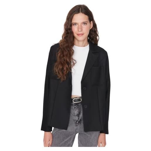Trendyol blazer da donna regolare doppiopetto tessuto tinta unita cappotto, nero, 42