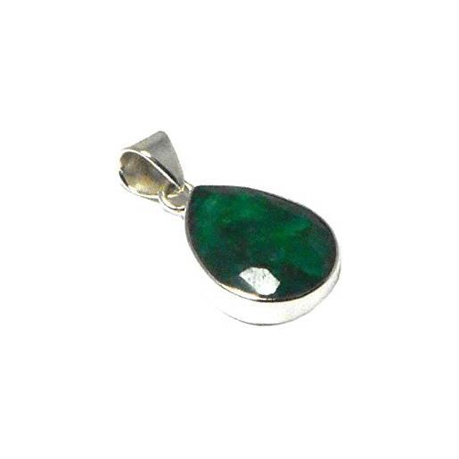 Art Gecko - ciondolo in argento sterling 925 con smeraldo a forma di goccia, colore: verde