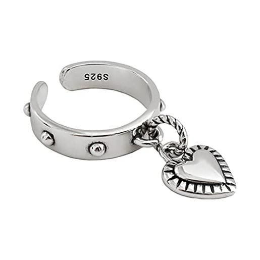 YXZPQ anello aperto in argento sterling, anello pendente con nappa a forma di cuore, accessori per feste da donna glamour