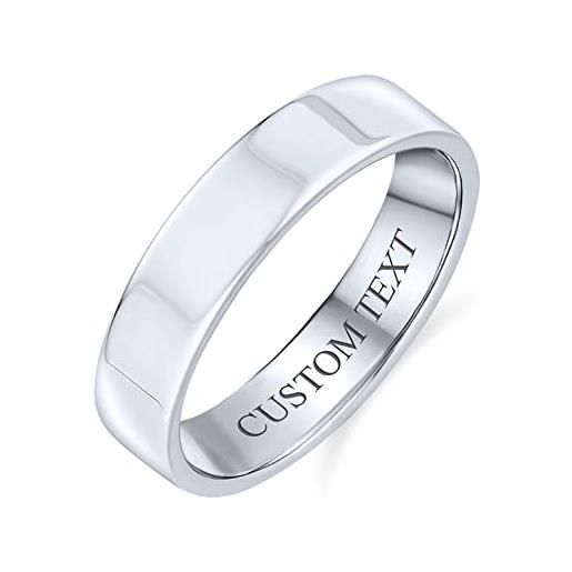 Bling Jewelry anello semplice minimalista personalizzato della banda nuziale piatta delle coppie dell'argento sterlina. 925 per le donne per gli uomini 4mm inciso su ordinazione