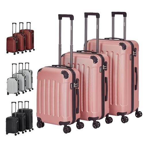 Arebos - valigia rigida con ruote | in abs | con serratura tsa e 4 ruote oro | rosa | set valigia | m+l+xl
