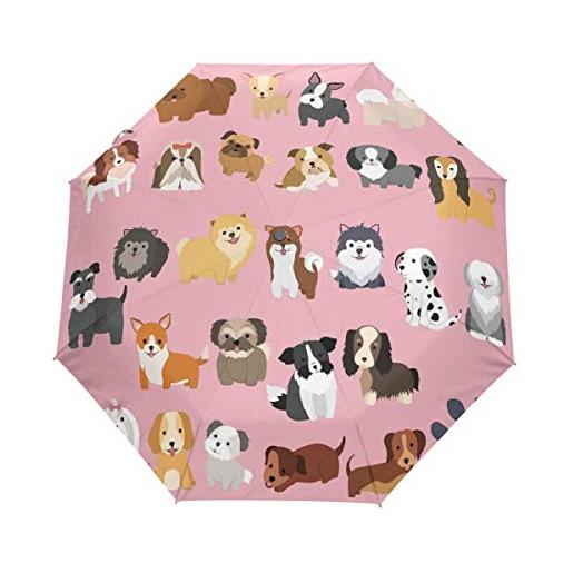 BEUSS animale rosa cucciolo cane ombrello pieghevole automatico antivento con auto apri chiudi portatile ombrelli per viaggi spiaggia donne bambini ragazzi ragazze