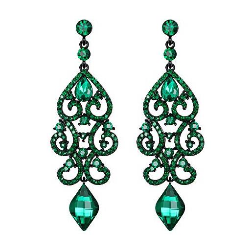 EVER FAITH orecchini rhinestone cristallo matrimonio art deco floreale lampadario orecchini pendenti per donna verde nero-fondo