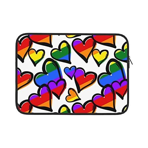 OUSIKA borsa per laptop con stampa di cuori colorati arcobaleno gay pride custodia per laptop resistente custodia protettiva per computer da 15 pollici