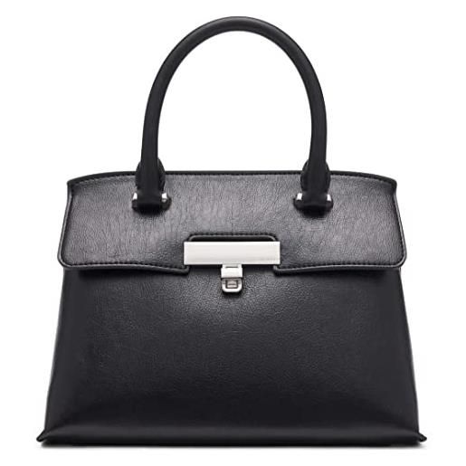 Calvin Klein becky-mini borsa a tracolla con manico superiore donna, nero/argento, taglia unica