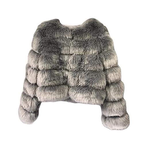 PengGengA giacca da donna in pelliccia sintetica manica lunga girocollo tinta unita cappotti con chiusura a gancio (grigio, 4xl)