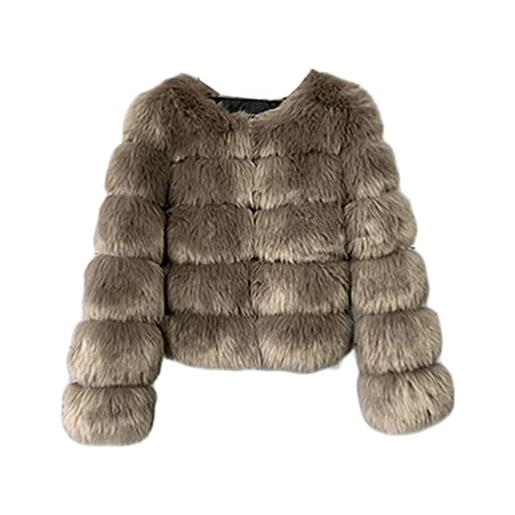 PengGengA giacca da donna in pelliccia sintetica manica lunga girocollo tinta unita cappotti con chiusura a gancio (bianco, m)