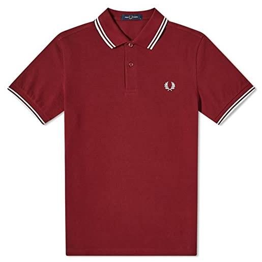 Fred Perry - m3600, polo slim fit, colore nero (black/shaded stone/shaded stone), rosso, l