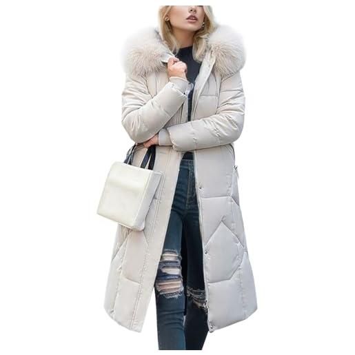 ORANDESIGNE cappotto donna piumino con cappuccio in pelliccia cappotti lungo elegante giubbotto lungo cappotto piumino trapuntato giacca invernali elegante giubbotto caldo outwear a nero m