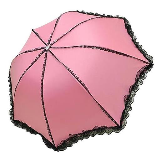 NOGRAX ombrello donna pizzo pioggia ombrello 3 piegare resistente al vento anti-uv viaggio femminile parasole protezione solare antivento parasole, rosa, a