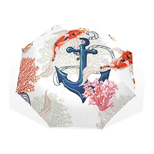 TropicalLife ombrello giapponese pesce animale ancoraggio ancora antivento 3 piega ombrello per donne uomini ragazze ragazzi unisex ul