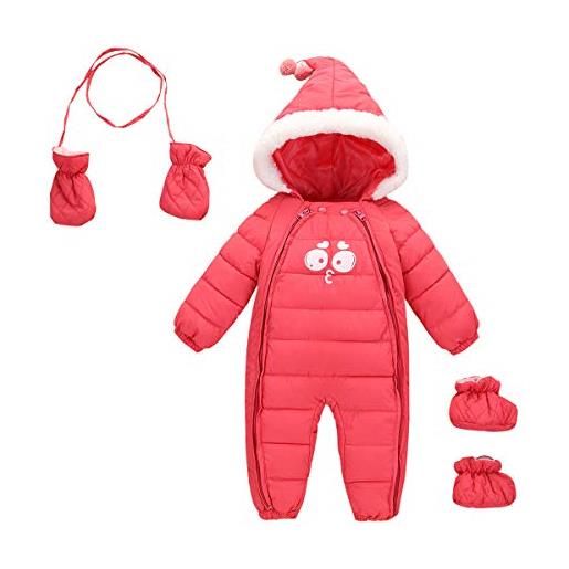 FEOYA - pagliaccetto inverno neonato con cappuccio cappotto caldo bambini tuta invernale con guanti e scarpe abbigliamento bambino giacca imbottita tute da neve bambine - 1-2 anni