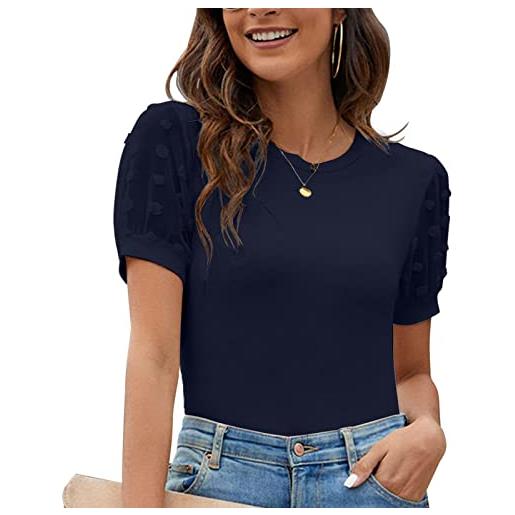 Ausla maglietta da donna girocollo top a pois estate manica corta slim fit maglietta casual top(xxl-blu scuro)