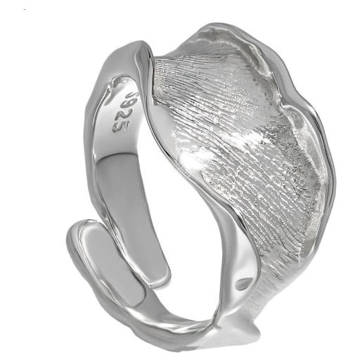 NicoWerk anello da donna in argento sterling 925, a righe, lucido, giocoso, elegante, ondulato sri974