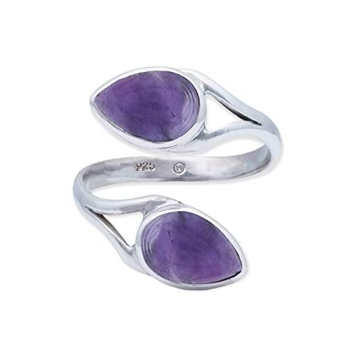 mantraroma anello argento 925 con pietre preziose misura regolabile ametista pietra viola argento sterling da donna in vero argento (mrv-088-01)