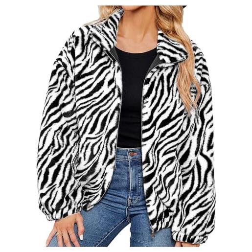 TRIGLICOLEUM leopard cappotto di pelliccia da donna in pelliccia sintetica giacca corta in pelliccia sintetica spessa cappotto caldo giacca a maniche lunghe con chiusura lampo a bavero