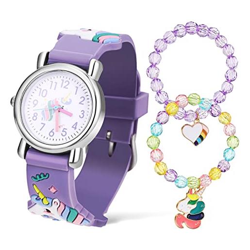 UKCOCO cinturino con unicorno: orologio analogico 3d, per ragazze dai 3 ai 10 anni, come mostrato nell'immagine. , 8.06x0.59x0.24in