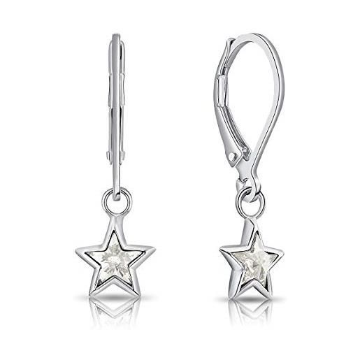 DTPsilver® orecchini pendenti a leva in argento 925 - piccoli cristalli swarovski® elements - forma di stella - diametro: 7 mm - chiaro