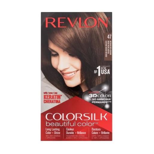 Revlon colorsilk beautiful color tonalità 47 medium rich brown cofanetti tinta per capelli colorsilk beautiful color 59,1 ml + sviluppatore 59,1 ml + balsamo 11,8 ml + guanti per donna
