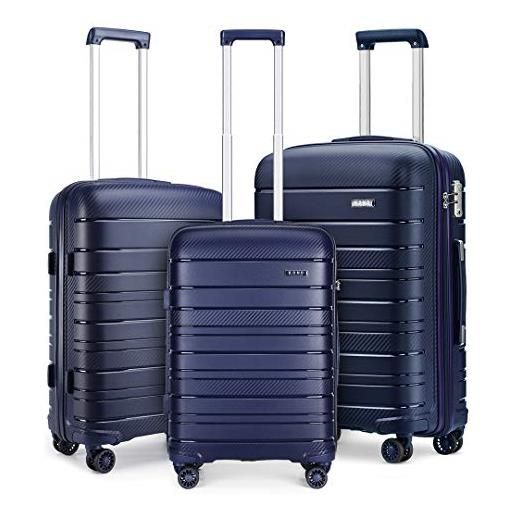 Kono set di 3 valigie rigide con serratura tsa e 4 ruote girevoli (blu navy), marina militare, set di 3, set di valigie con ruote spinner