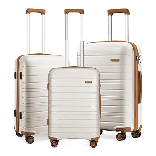 Kono set di 3 valigie rigide con serratura tsa e 4 ruote girevoli (crema), bianco panna, set di 3, set di valigie con ruote spinner