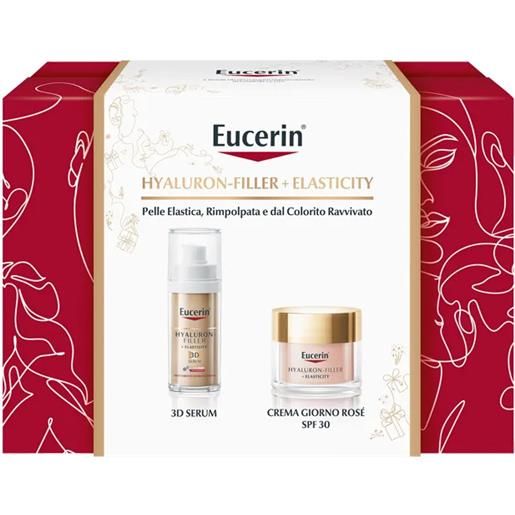 Eucerin cofanetto hyaluron filler + elasticity siero 3d e crema giorno rosé per tutti i tipi di pelle 30ml + 50ml