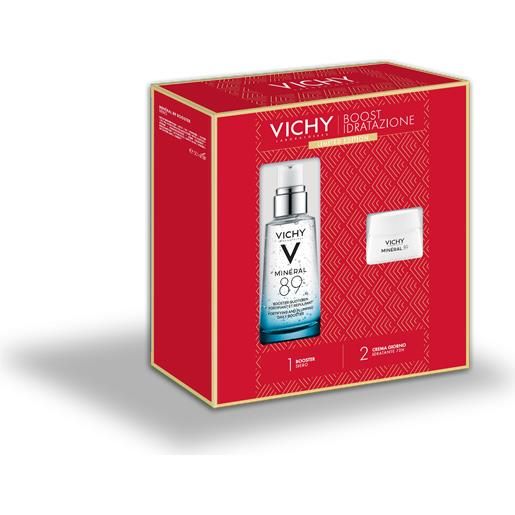 Vichy cofanetto regalo natale per idratazione con minéral 89 booster siero 50ml + minéral 89 crema 15ml