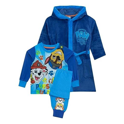 Paw Patrol set vestaglia e pigiama rubble, marshall, chase pigiama e vestaglia da bambino | pigiami per ragazzi | blu 7-8 anni