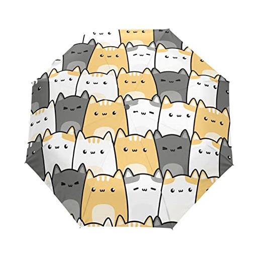 Vnurnrn gruppo di gatti simpatico cartone animato ombrello pieghevole automatico antivento con auto apri chiudi protezione uv ombrelli per donne ragazzi ragazze