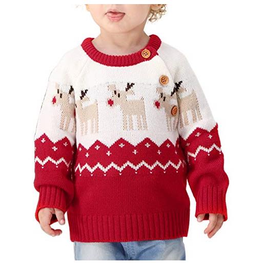 De feuilles chic-chic bambini bambino natale cardigan inverno con cappuccio maglioni cappotto caldo giacca outwear maglione rosso natalizio 2-3 anni